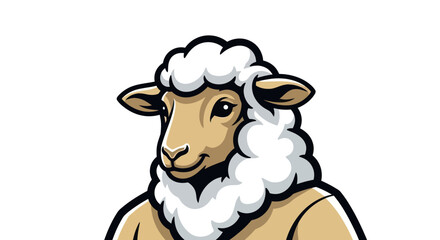 Cartoon Sheep Character with a Friendly Expression and Fluffy Wool.