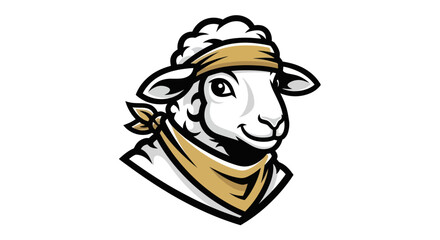 Cartoon Sheep Head with Bandana and Headband Mascot Logo.