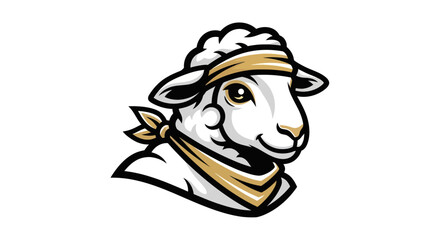 Cartoon Sheep Mascot with Bandana and Headband Illustration.