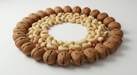 Obraz premium Walnuts Cashews Peanuts Arranged in Circle