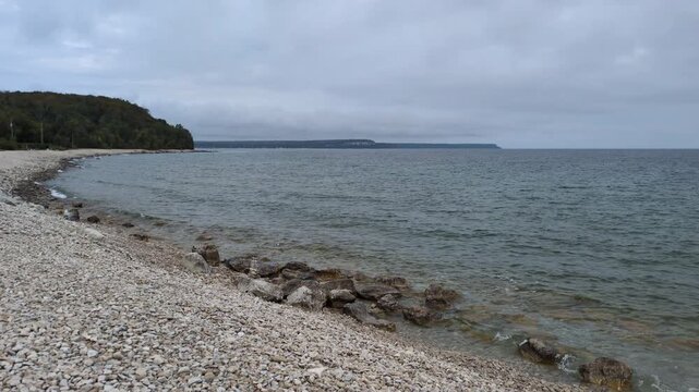 The Lion's Head Pebble Beach of the Coast of the Georgian Bay on the Bruce Peninsula (Lion's Head, Ontario, Canada)