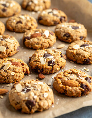 Oatmeal cookies with almonds and chocolate