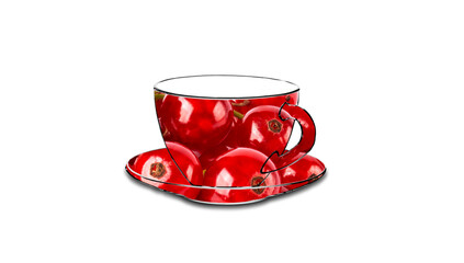 red currant and the outline of a cup and saucer