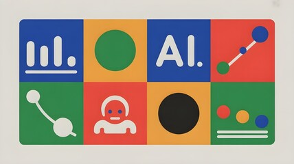 Colorful Abstract AI and Data Analytics Icons in Modern Grid Design