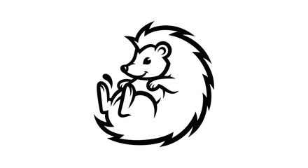 Charming Hedgehog Curled Up in a Ball, Adorable Wildlife Illustration.