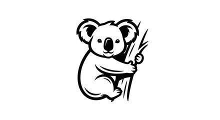 Charming Koala Illustration - A Detailed Black and White Vector Graphic.