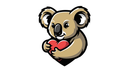 Charming Koala Mascot Holding a Heart, Symbolizing Love and Affection.