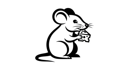 Charming Mouse Illustration - A Whimsical Rodent Enjoying a Piece of Cheese.