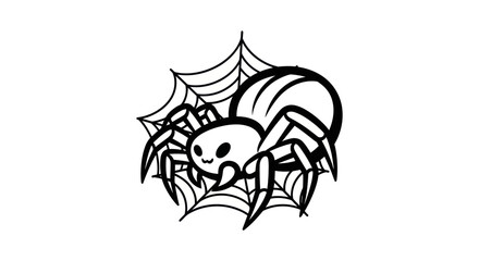 Fototapeta premium Cute Cartoon Spider in Web Illustration for Halloween.