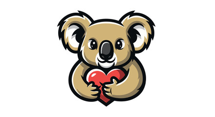 Cute Koala Mascot Holding a Red Heart Illustration.