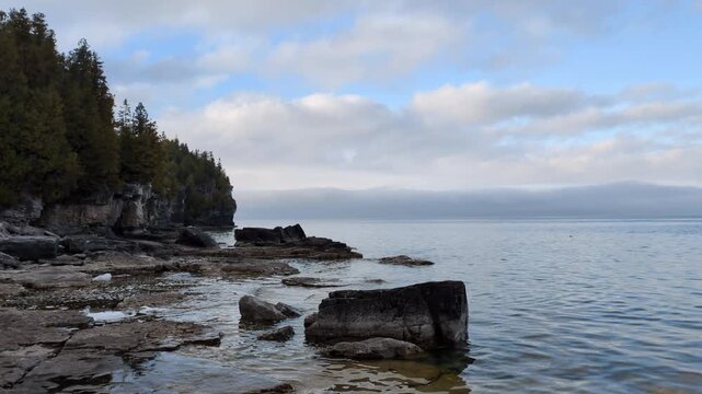 Coast of the Georgian Bay view from the Bruce trail in the Bruce Peninsula National Park (Northern Bruce Peninsula, Ontario, Canada)