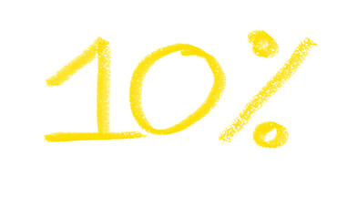 Hand made Ten percent discount illustration yellow crayon drawing on white for sales and promotions Transparent PNG