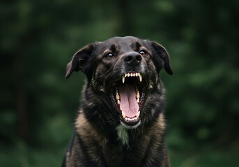 Large Dog Snarling and Barking Aggressively Outdoors. Generative Ai