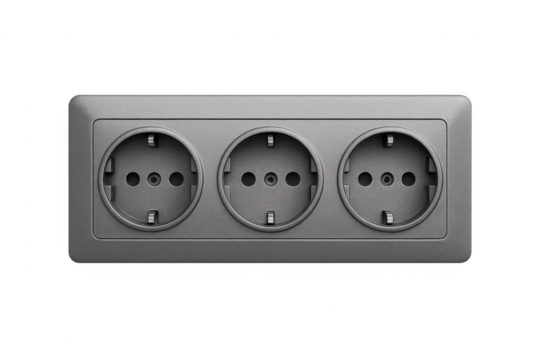 Electrical power triple socket providing connection on transparent background