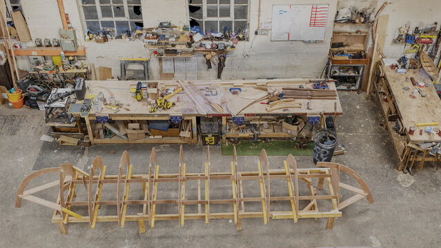Scottish boatbuilding school workshop shows boat construction process
