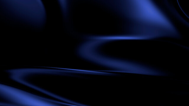 Dark blue liquid metal fabric texture with soft reflections and smooth flowing satin folds forming luxury abstract surface background with elegant metallic depth