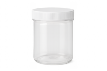 Clear plastic jar with white screw cap transparent background