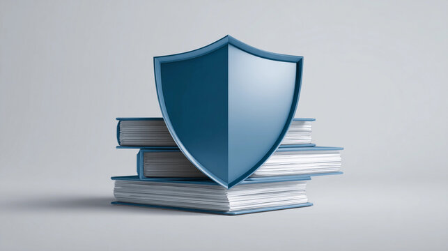Shield over stacked books representing safety and knowledge