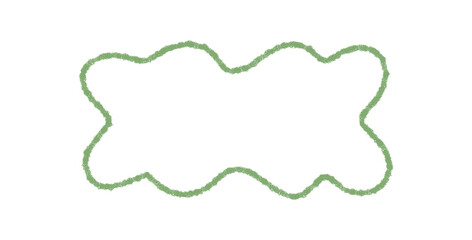 Groovy hand drawn wavy rectangle border in crayon sketch style with retro outline. Chalk frame and label graphic in green color with y2k background creates a playful modern edge.