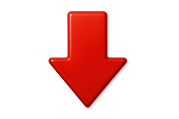 Red 3d arrow pointing down, indicating download, direction, navigation, or progress, transparent background element