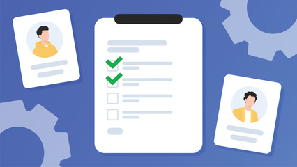 Hiring checklist with candidate resumes