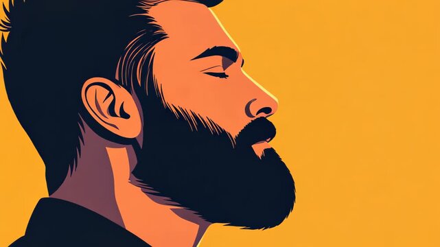 Man in contemplation: A serene moment of introspection is captured as a man with a well-groomed beard closes his eyes, bathed in the warm embrace of golden light, conveying a sense of inner peace. 