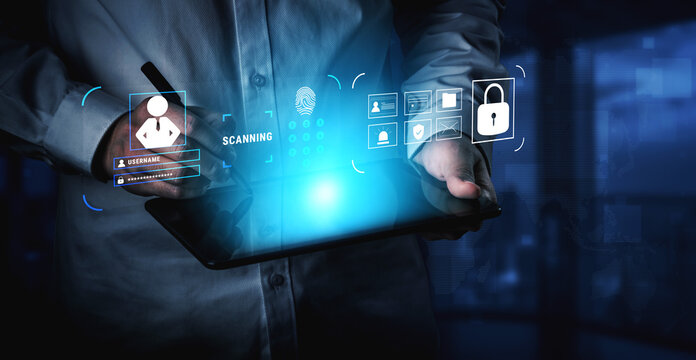 A digital security system for user authentication and access control. A concept of data protection using passwords, biometrics, and secure login. Motif - Powered by Adobe