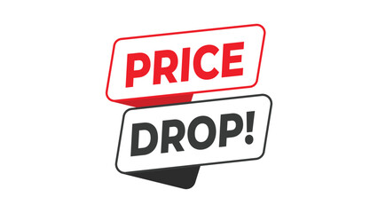 Price drop banner, red and black typography label for discount sale, special offer, or promotion announcement in retail or online marketing concept style