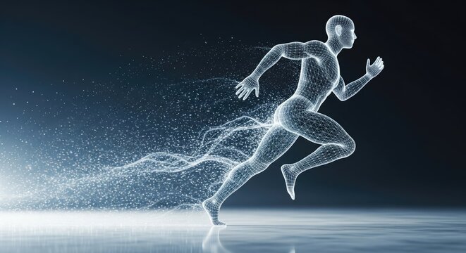 A dynamic representation of a runner in motion, showcasing speed and agility.