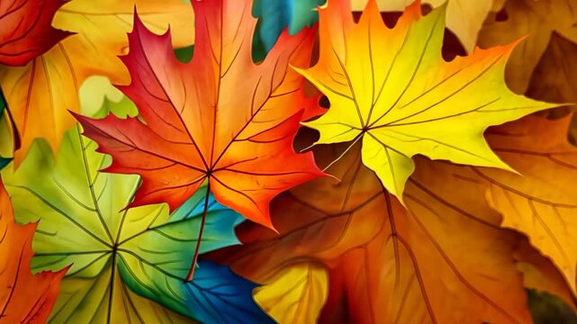 Autumn Leaves in a Multicolored Embrace: A vibrant display of autumn leaves showcasing an array of colors and patterns, a true depiction of fall season.