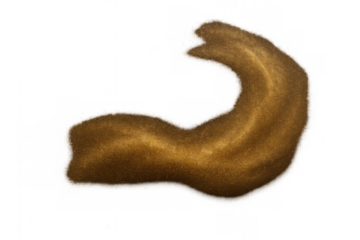 Gold glitter liquid smear showing a shimmery texture. Cosmetic makeup swatch stroke isolated on a transparent background