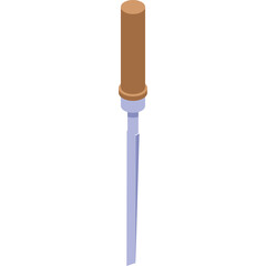 Isometric illustration of a single tool with a brown cylindrical handle and a thin metallic shaft isolated on a transparent background