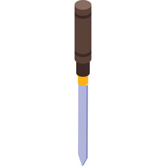 Isometric Illustration of a Stylized Screwdriver Tool with Brown Handle and Silver Shaft on a White Background