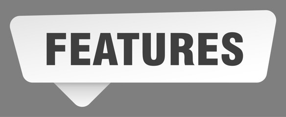 features sign. features white sticker isolated on gray background