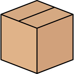 Simple Brown Cardboard Box Isolated on Transparent Background Simple Line Art Illustration Representing Shipping and Delivery Logistics