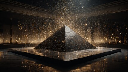 Floating pyramid capstone floating in air with golden dust particles