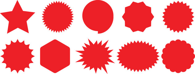Blank red promotional sale stickers. Special offer price tag. Promotional sale sticker, discount tags, starburst badges, quality marks. Sunburst sale badges, discount labels, sale icons