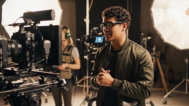 Filmmaker directing onset with focus and creativity for cinematic scene