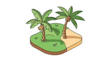 Obraz premium Isometric view of a tropical island with palm and banana trees design