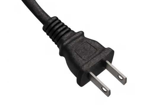 Black power plug connecting electricity on transparent background