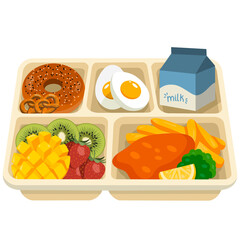 School Lunch In Tray Illustration