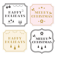 エレガントなクラシックフレームの文字入りクリスマスカード Merry Christmas, Happy Holidays