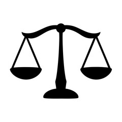 Simple black and white illustration of a balance scale with equal weight