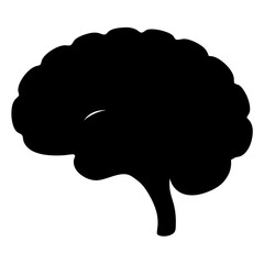 Simplified human brain anatomy in black silhouette for medical illustration purposes