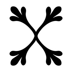 Stylized floral emblem forming an X shape on a plain white backdrop