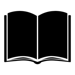 Simple black and white open book silhouette for reading or education