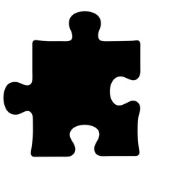 Simple black jigsaw puzzle piece representation isolated on a white background