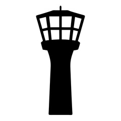 Silhouette of a classic air traffic control tower with multiple windows
