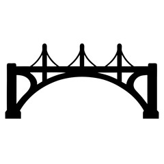Black and White Silhouette of a Suspension Bridge with Three Towers