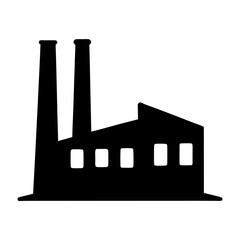 Black silhouette image representing a manufacturing plant with two smoke stacks